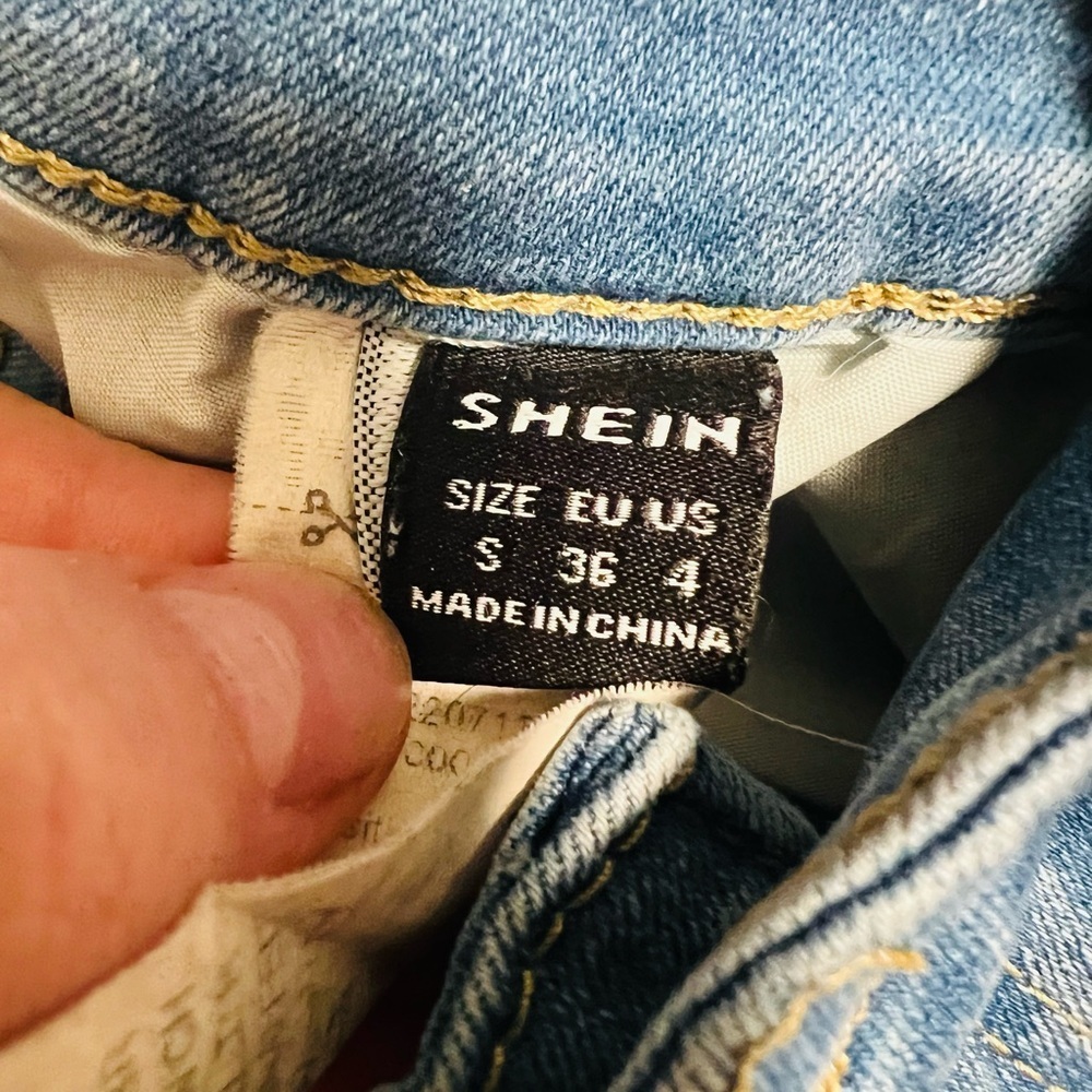 SHEIN Blue Distressed Jean Shorts - Picture 2 of 3